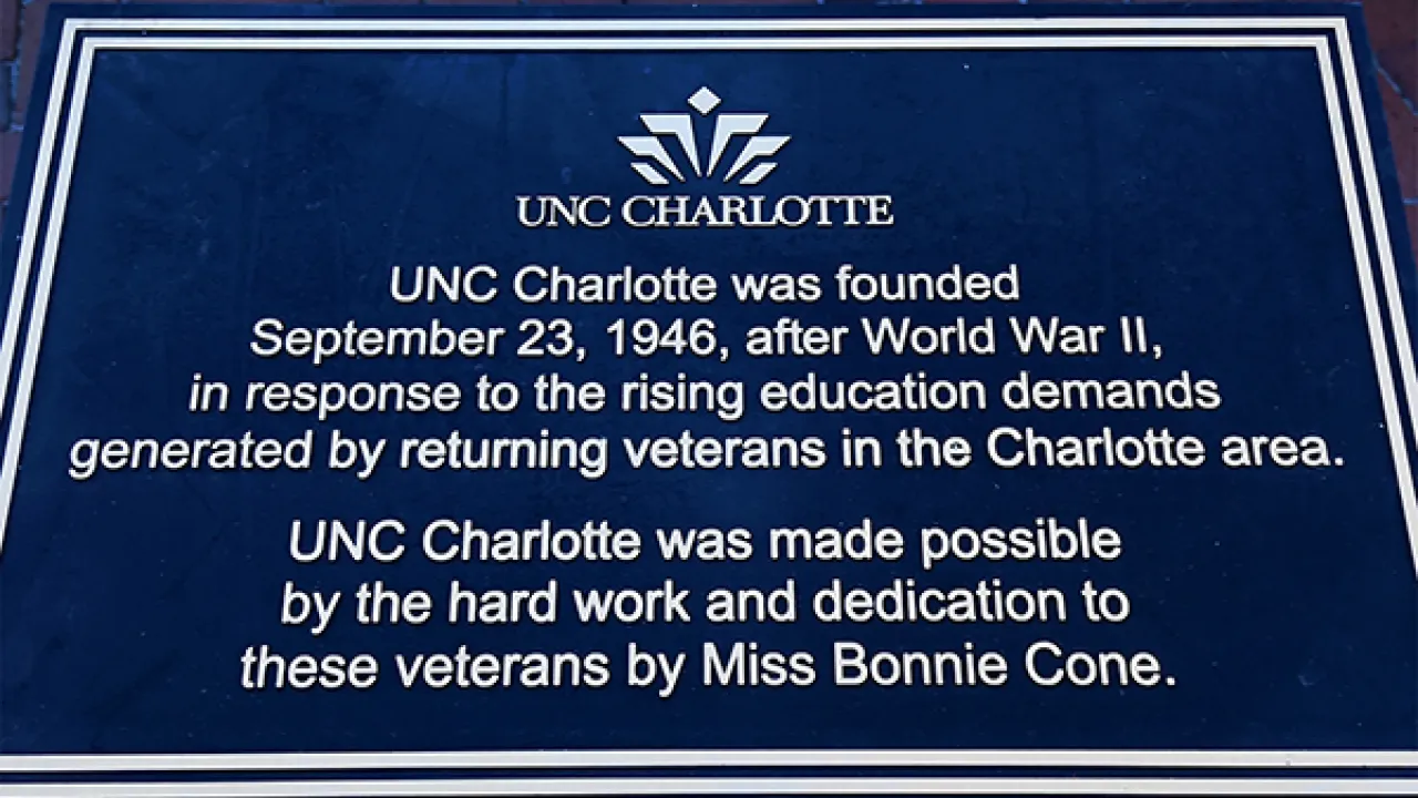 The Veterans Park plaque, with the words described in the text above.